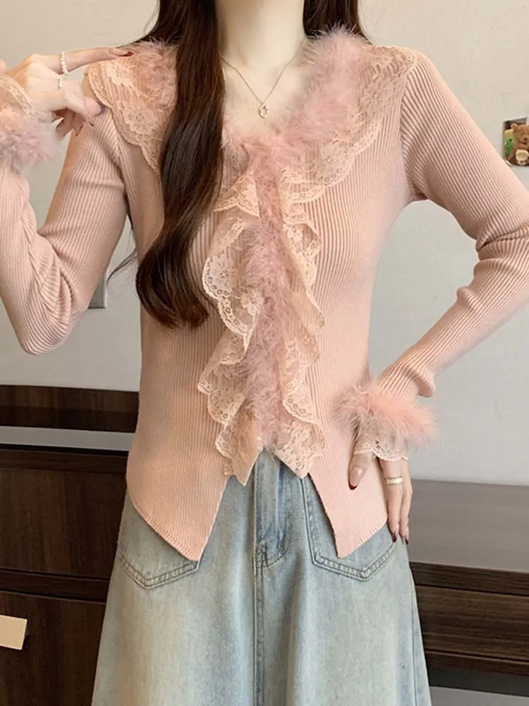 

plus Size Long Sve Knitted Sweater Women's Autumn Winter Faion Slim Fit Base irt Outerwear Top V Ne Color