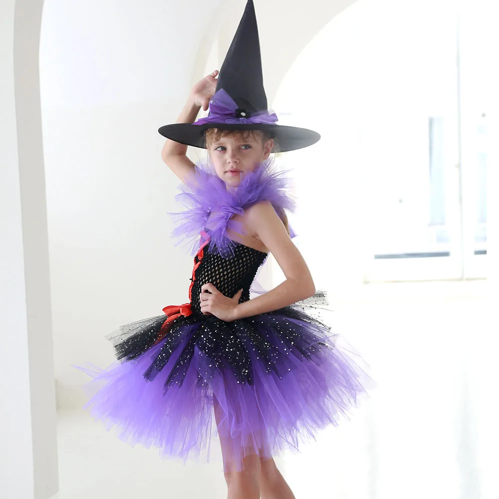 New Halloween Purple Tulle Tutu Dress Glossy Tiered Mesh Princess Gown Carnival Stage Performance Holiday Flowy Festive Outfit