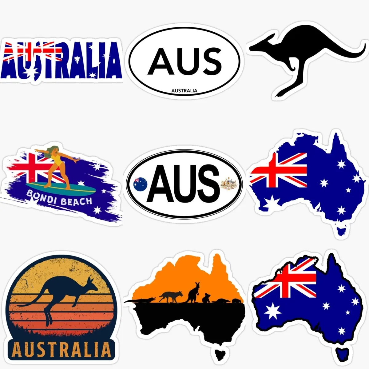 Creative AUS Australia Flag Map Emblem Kangaroo PVC Sticker for Decorate Fridge Car Window Helmet Bumper Wall Decal Accessories