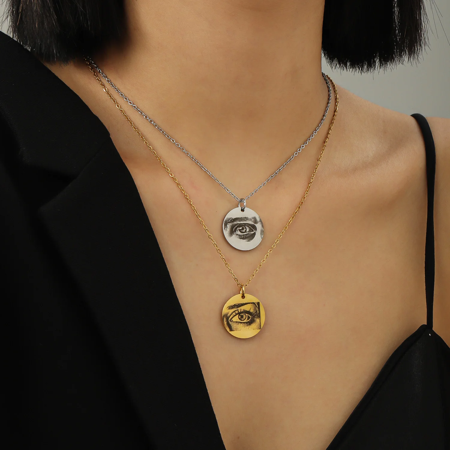 

Персонализированное ожерелье с фотографией, золотой кулон в виде круга, тонкая цепочка, настраиваемые ювелирные изделия, подарок для нее, дня рождения, юбилея, хранитель памяти