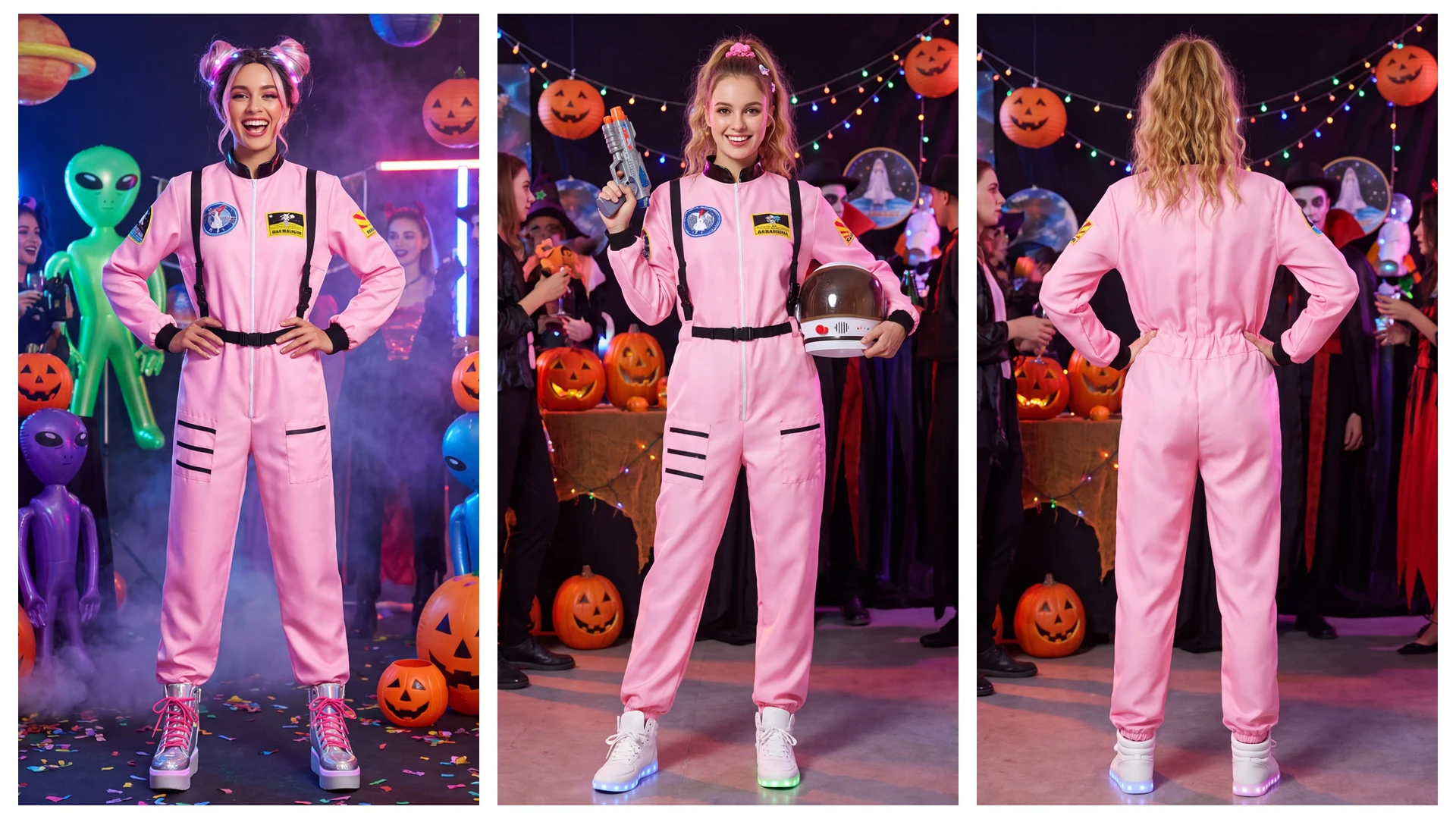 Astronauten-Kostüm für Erwachsene, für Damen und Herren, Fluganzug-Kostüm, Cosplay, Weltraum-Astronaut, blauer Ganzkörper-Overall mit Reißverschluss, Karneval – Detail 11