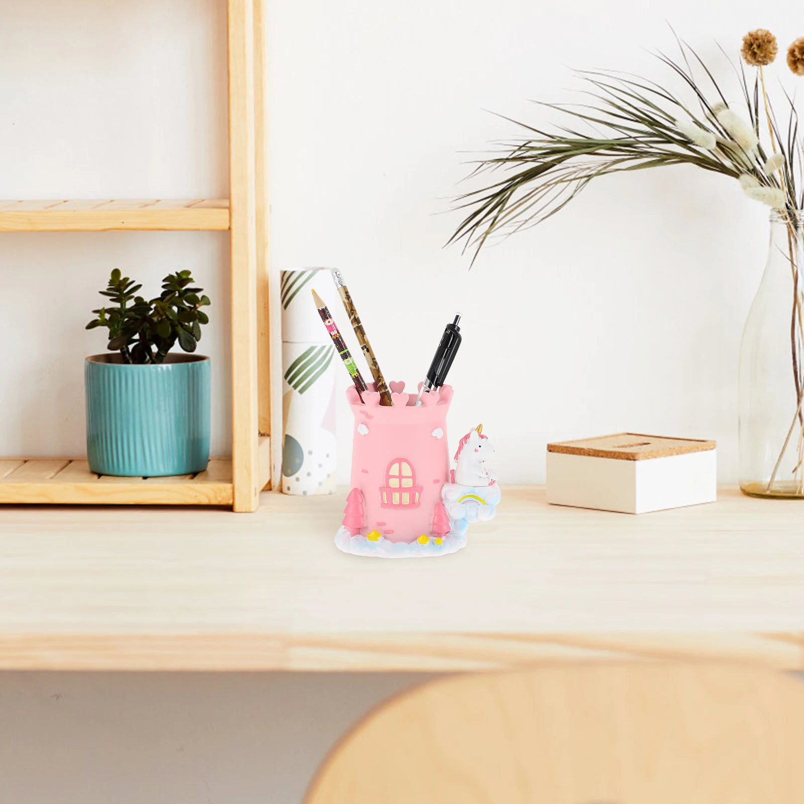 

Pen Holder Caddy for Desk Pencil Girls Multifunction Holders Cute Resin Accessories Aesthetic
