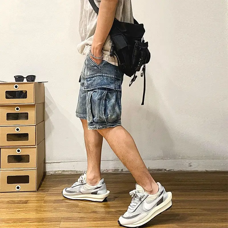 Sesso all'aperto estate cavallo aperto pantaloni erotici Cargo Boyfriend Jeans pantaloncini uomo Vintage Casual Denim Y2k vestiti Streetwear Baggy