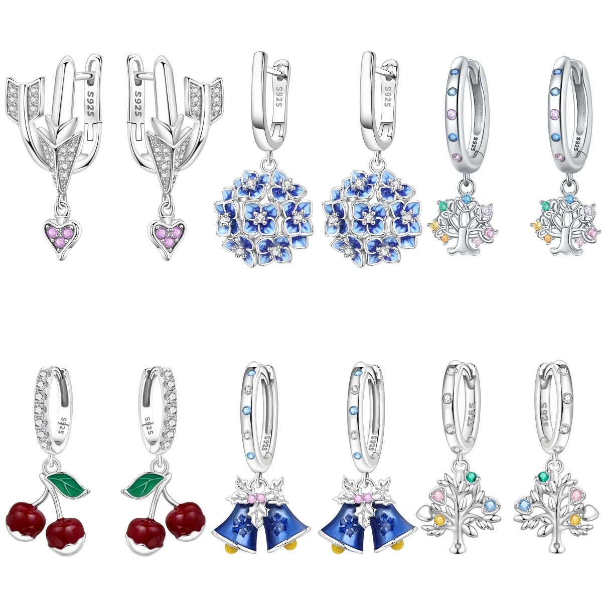 MISEFF S925 Sterling Silver Earrings Exquisite Blue Hydrangea Tree of Life Earring Original Fashion Jewelry Women Birthday Gift