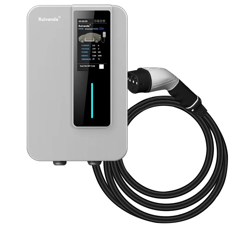 

RUIVANDA New Arrival Smart APP EV Charger 32AMP 7KW 22KW Wall-mounted GBT Rapid Charging Station for Electric Cars IP65 5M/10M