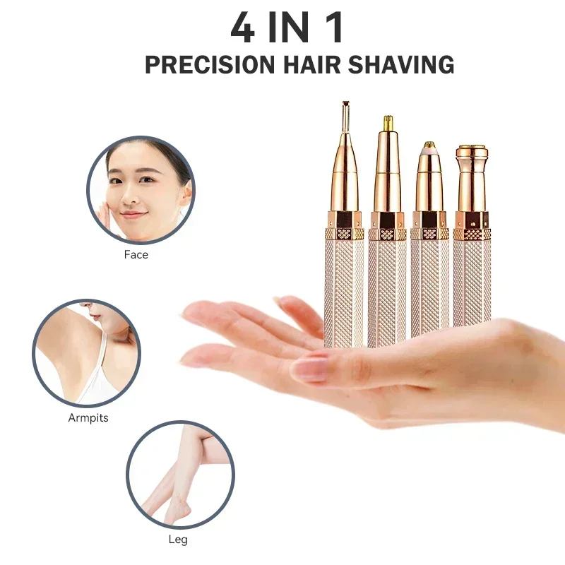 

4 in 1 Electric Facial Hair Removal Painless Epilator Eyebrow Lipstick Shape Facial Sensitive Areas Bikini Depilator Body Shaver