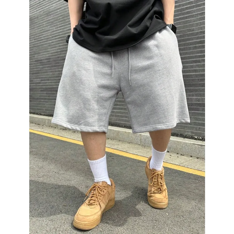 شورت رجالي كاجوال فضفاض باللون الرمادي للفصول الأربعة من القطن الخالص برباط عالي الجودة شورت رياضي غير رسمي شورت رجالي