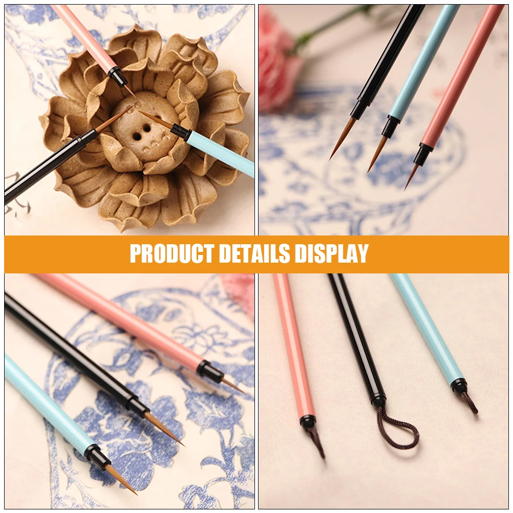 

3pcs Fine Tip Paint Brush Watercolor Chinese Art Detailing Stroke Brush Set for Silk Paper Color Hook Line Pen