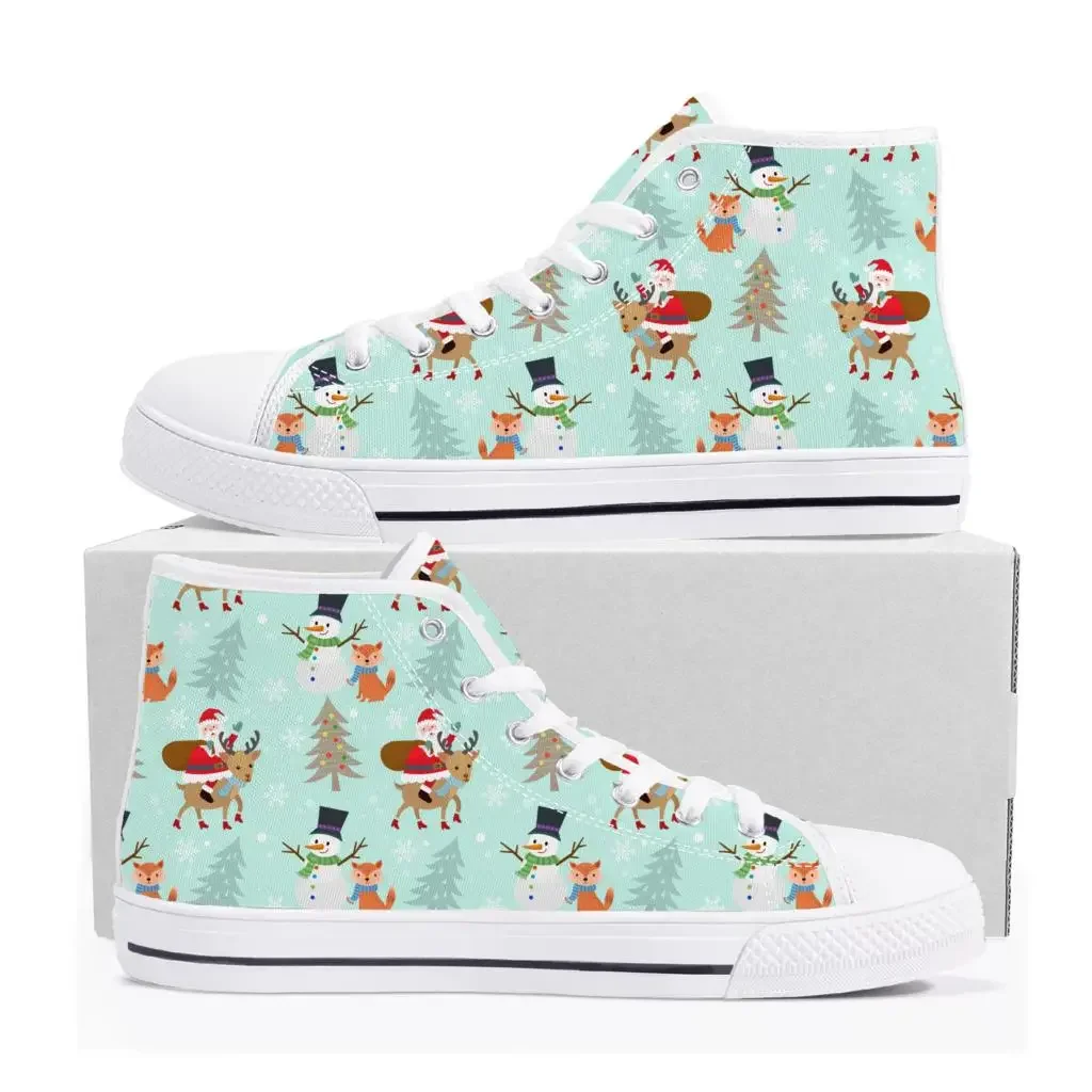 Merry Christmas Santa Claus Snowman High Top Sneakers Mens Womens Teenager Canvas High Quality Sneaker Couple Shoes Custom Shoe