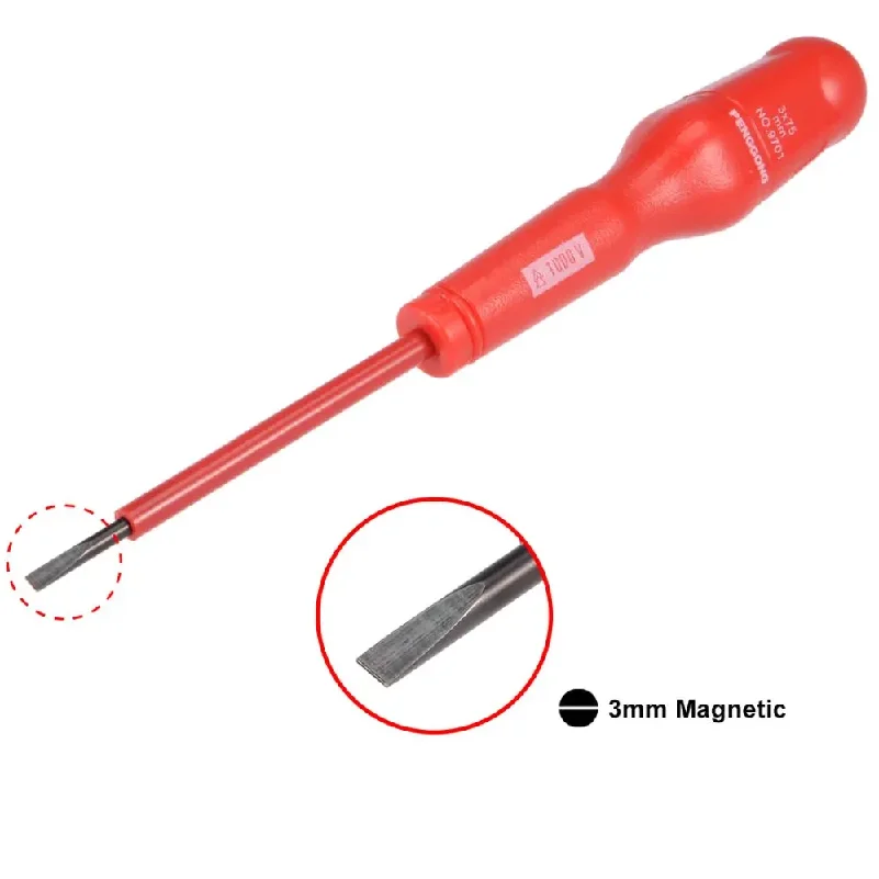 Magnetic Electrical Screwdriver 1000v Slotted Insulated Screwdriver 3x75mm for Professional in DIY Hand-making Automotive