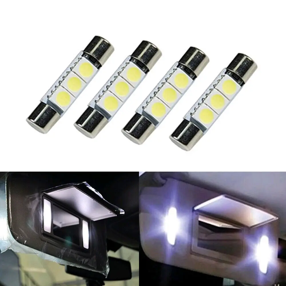 

4X White 31mm 3-SMD LED Light Bulbs For Car Sun Visor Vanity Mirror Fuse Lights