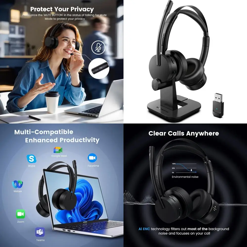 

Беспроводная Bluetooth-гарнитура с шумоподавлением и микрофоном, улучшенным управлением громкостью и индикатором зарядки, идеально подходит для колл-центров, офисов и онлайн-работы.