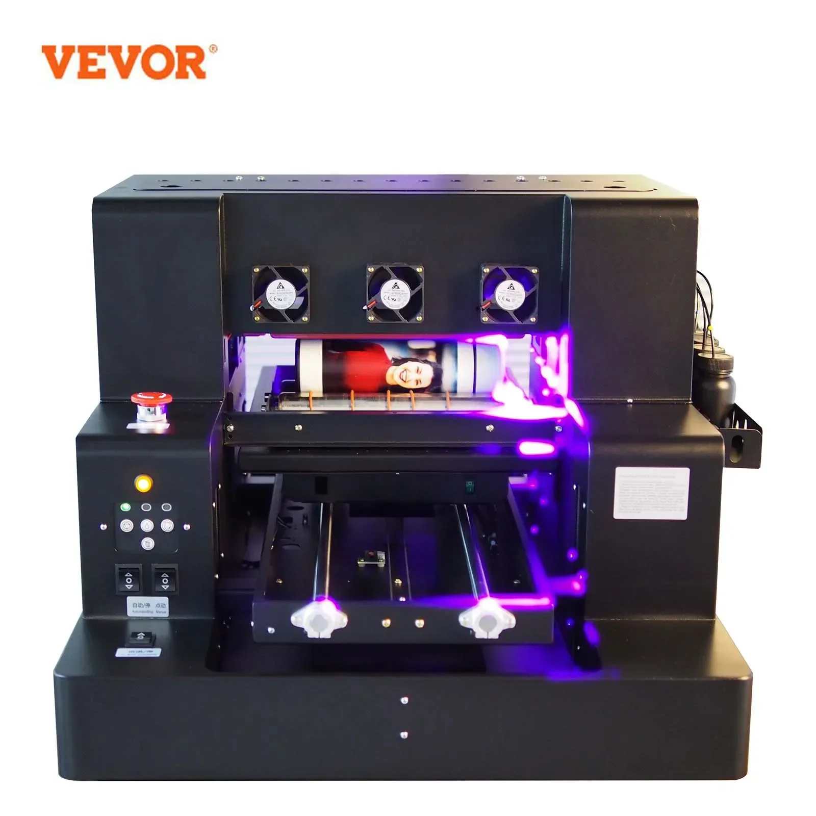 VEVOR A3 UV Printer Machine Varnish Flatbed Automatic Bottle Surface Printer 6 Colors A3 A4 Size For Phone Case Metal Glass Wood