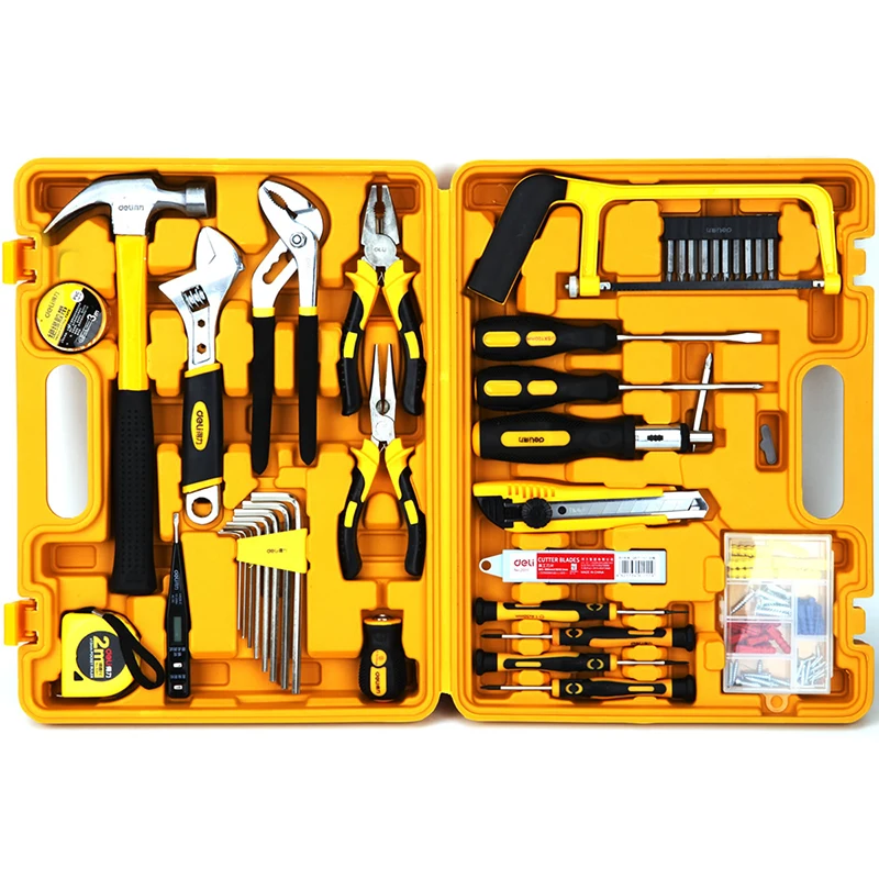 53pcs Hand Tool Set General Household Repair Hand Tool Kit with Plastic Tool box Storage Case Hammer Screwdriver Wrench