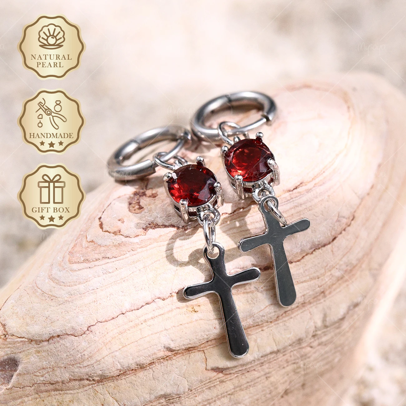 

Серебряные серьги-гвоздики Mysoya с крестиком, натуральный гранат, 6 мм, 1,98 карата, подарочная коробка, подарок на День святого Валентина, подарок на день рождения для нее