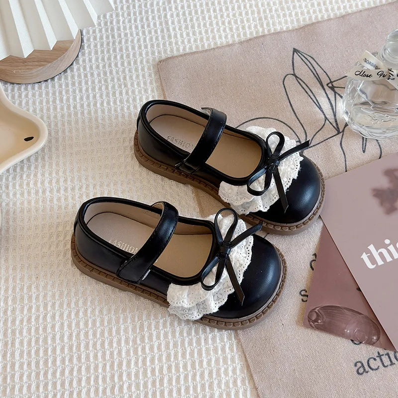 Children's small leather girls' shoes spring new girls lace bow single fashion children's performance shoes