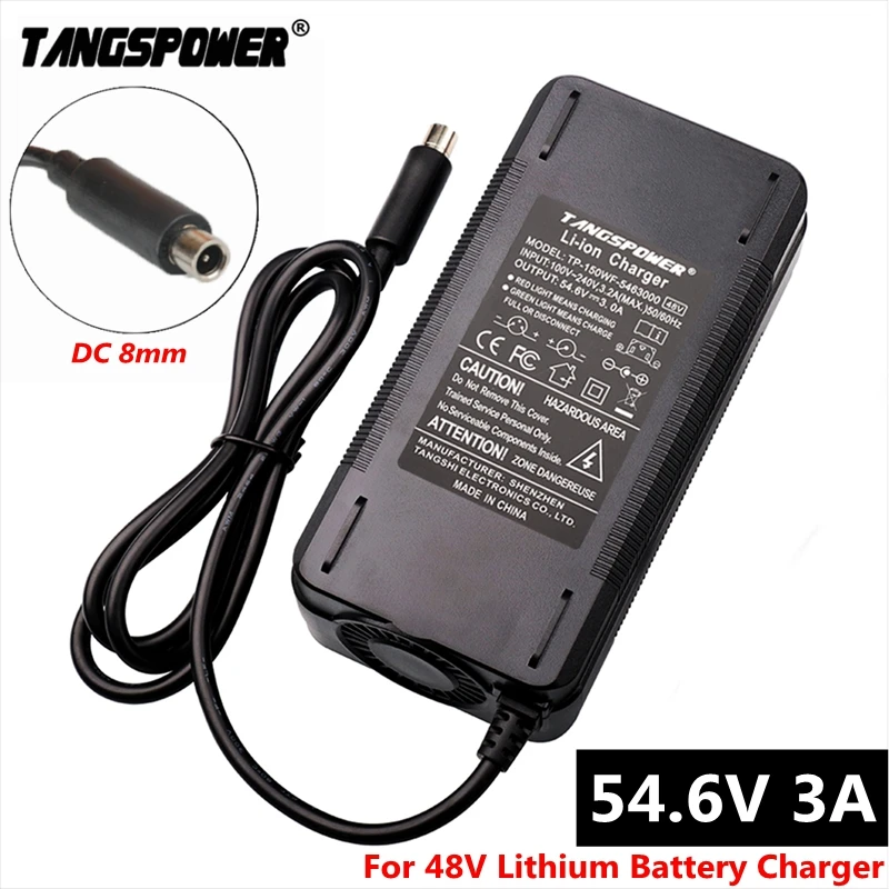 54.6V 3A Li-ion Battery Charger For 13Series 48V Lithium Battery Pack Charger DC 8MM Connector 150W With Fan For Fast Charging