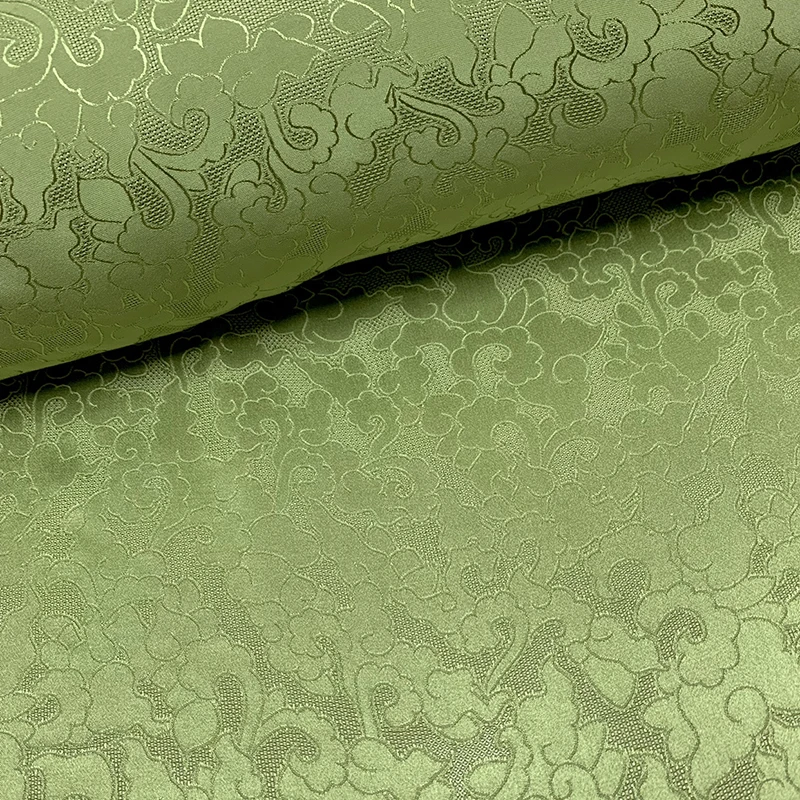 1 meter 100% Mulberry Silk 22 momme Heavy Jacquard Silk Fabric Green Color with Floral 114cm 45