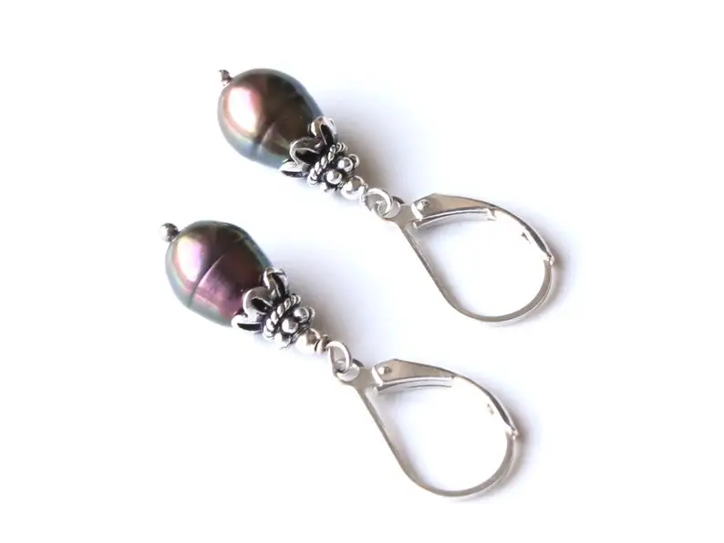 Peacock Pearls Sterling Silver Earrings classic dainty dangle drops boho chic everyday June birthstone birthday gift for her mom image 2