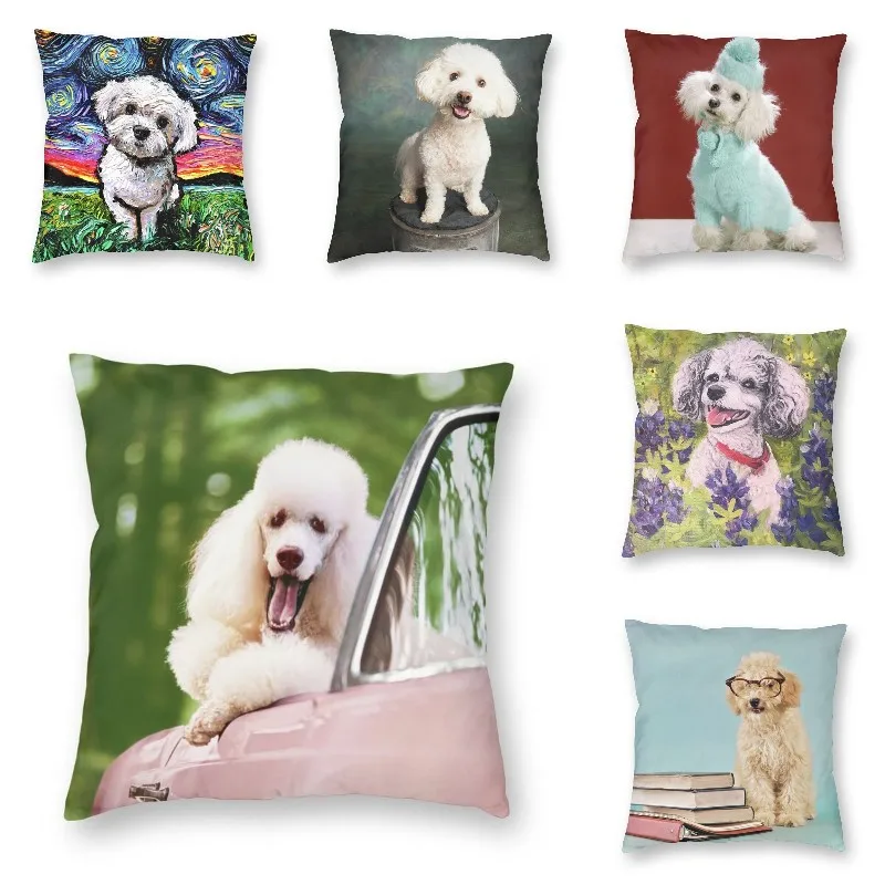 Pink Convertible Pillowcase White Poodle Home Decor Dog Lover Sofa Cushion Cover Living Room  Bedroom