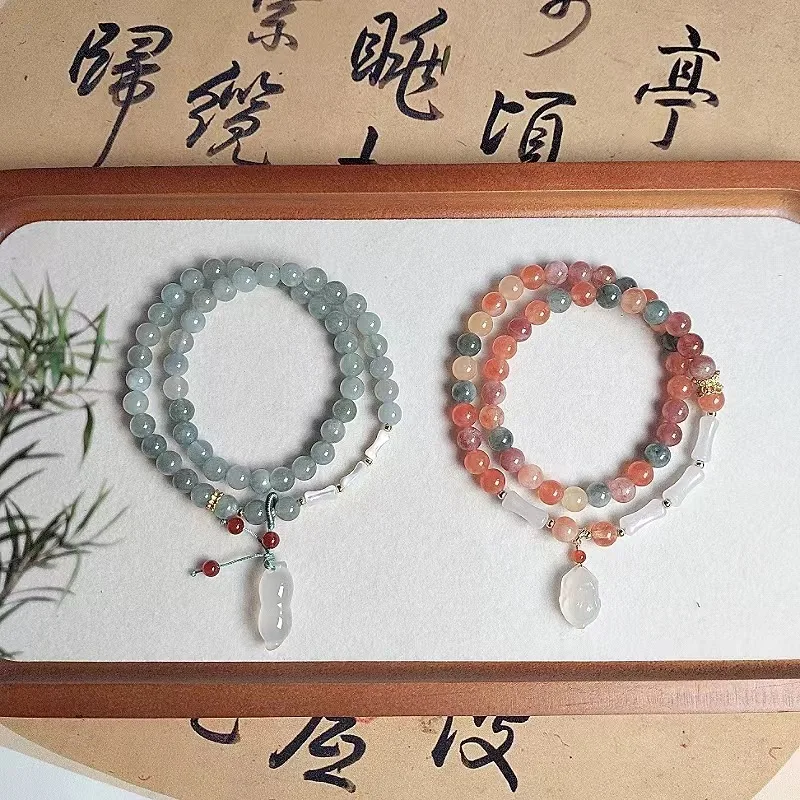 

Новый китайский стиль, золотой шелковый бамбуковый узел для женщин, двойной круг, Синьцзянский нефритовый художественный браслет, агат, арахисовый кролик, кулон