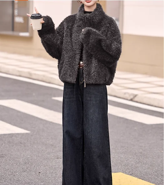 2025 invierno nuevo guapo Simple cuello alto suelto Color sólido moda abrigo chica versátil reductor de edad abrigos de ocio coreanos