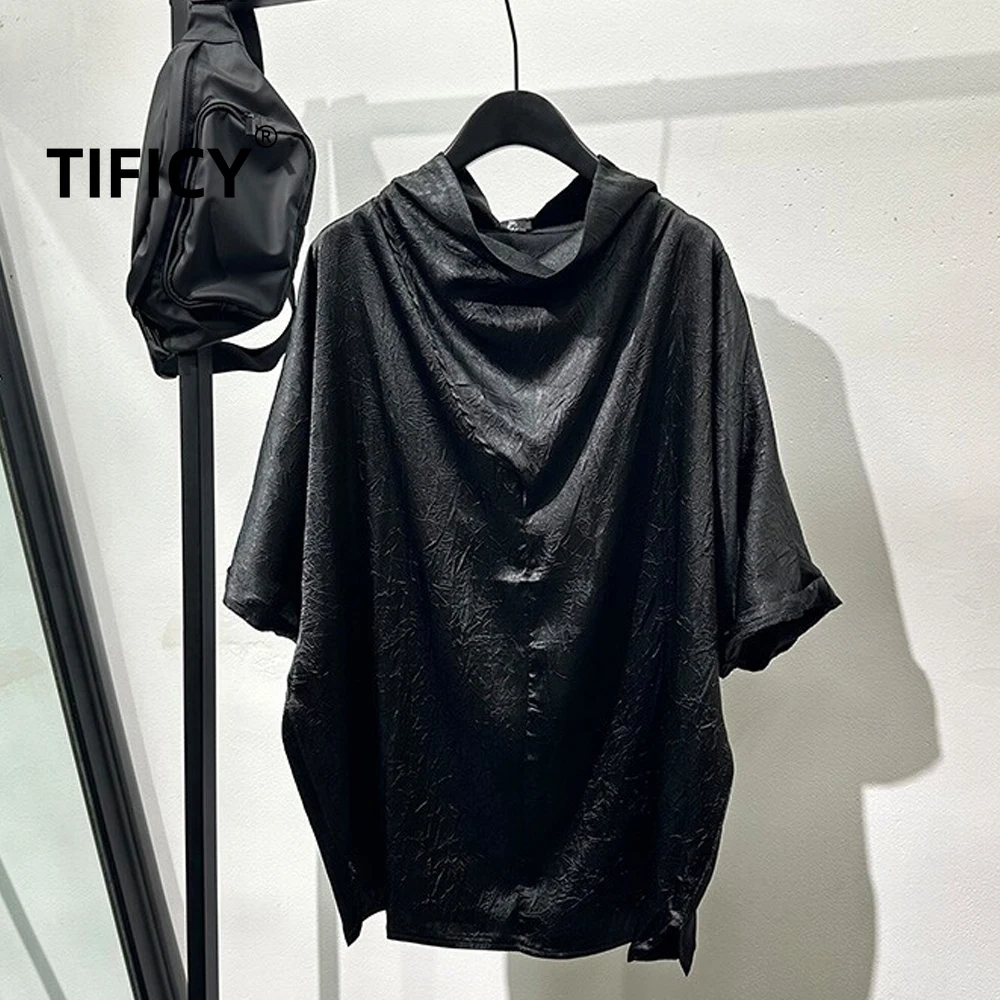 

High Street Bat Sleeve T-shirt Men's Summer Dark Irregular Loose Temperament Short Sleeved T-shirts Streetwear Top