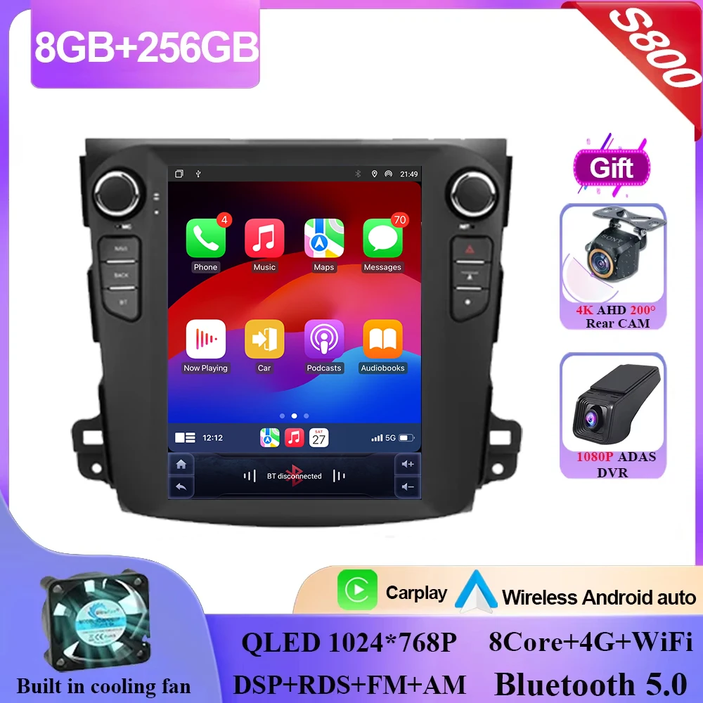 9.7 "Android 16 Voor Mitsubishi Outlander Xl 2 2008-2011 Autoradio Multimedia Speler Stereo Navigatie GPS Carplay 4G HDR Scherm