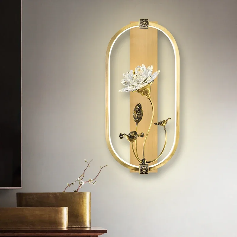 

*Новый медный настенный светильник в китайском стиле для гостиной Zen Lotus, лампа для прихожей в китайском стиле