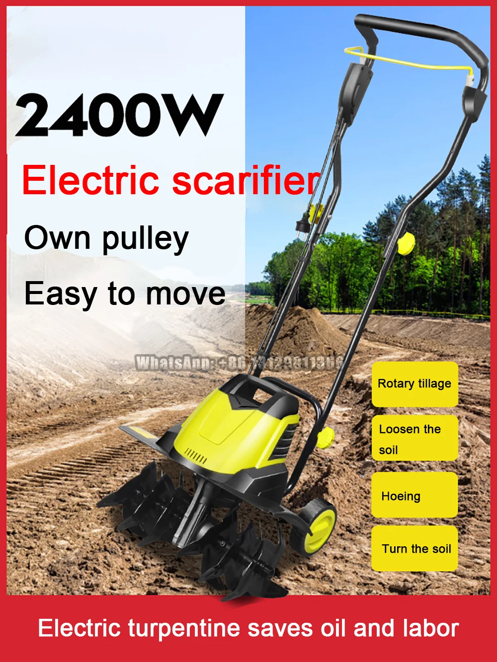 2400W/1500W Electric Small-scale Scarifier Plow Multifunctional Garden Rotary Cultivator Bulldozer Agricultural Rotary Tiller