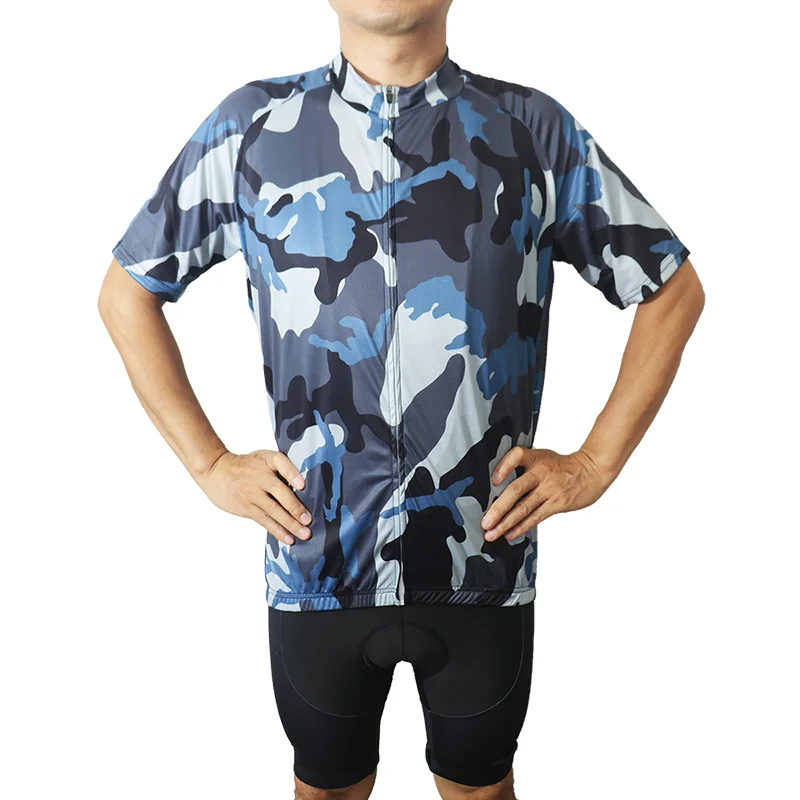 

Bicycle Jersey Clothes Men, Short Sleeve, Enduro Road Ride, Bike Cycling Wear, Top MTB Shirt, Tight Sweater, Blue Camo, Military