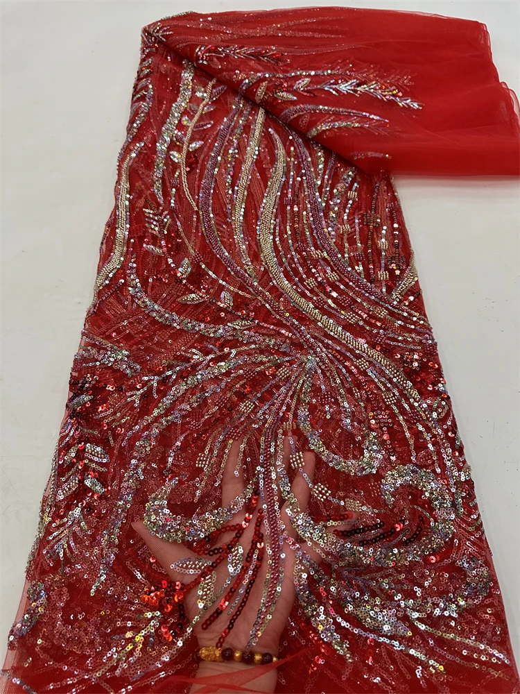 

Luxury African Tulle Laces Latest Handmade Beads Lace Fabric High Quality Nigerian Tulle Net Lace Embroidery Bride Lace RF