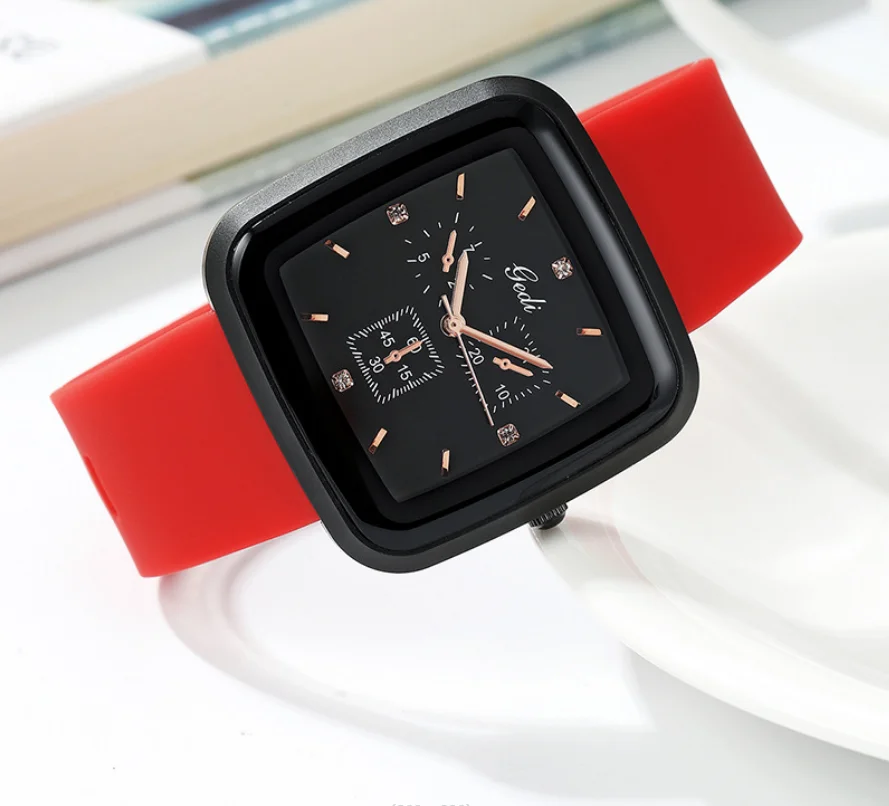 Square simple casual silicone fashion quartz watch with large dial