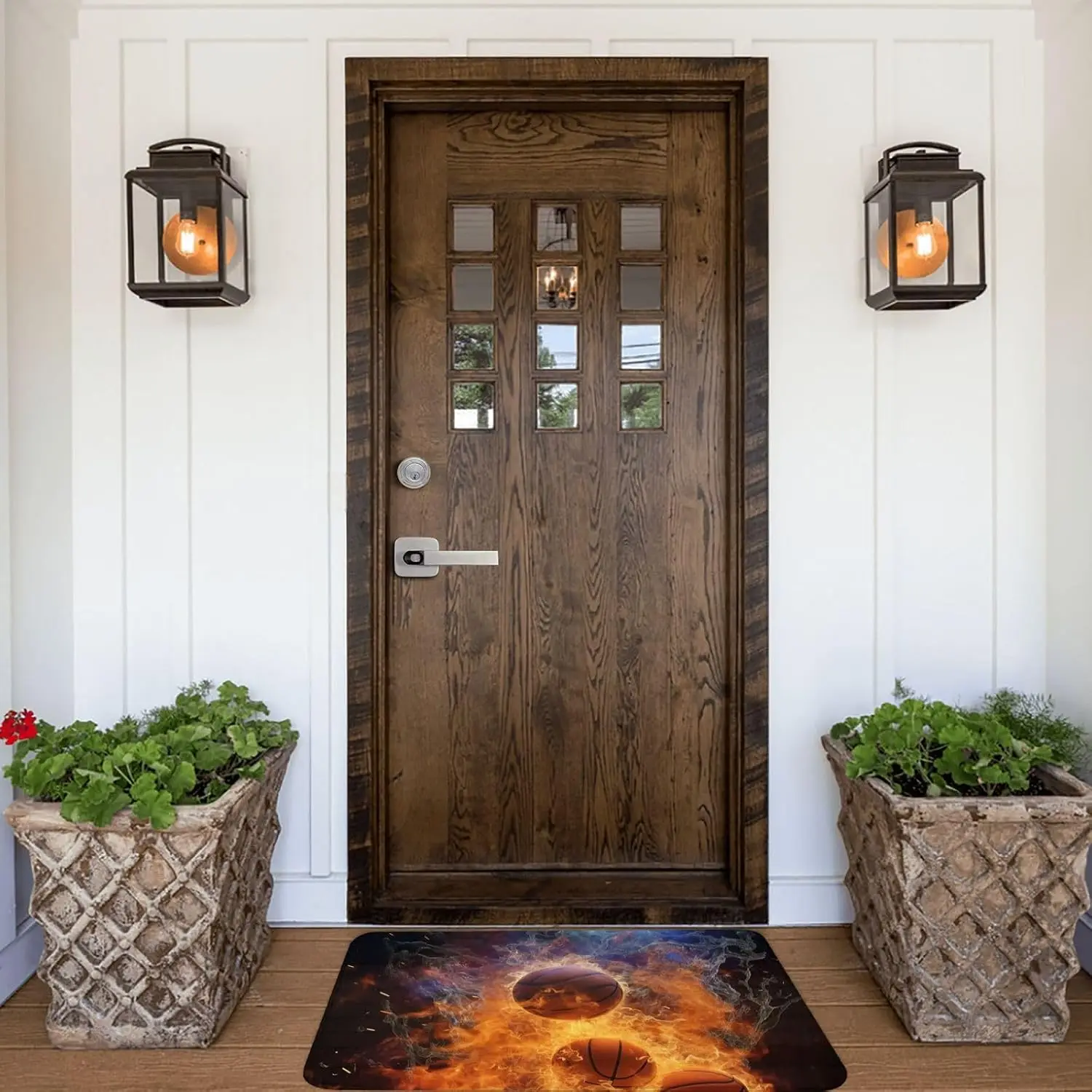 Burning Basketball Door Mat, Ball Floor Mat, Cool Gym Entrance Rug, Non-slip Washable Boys Room Home Decor Carpet