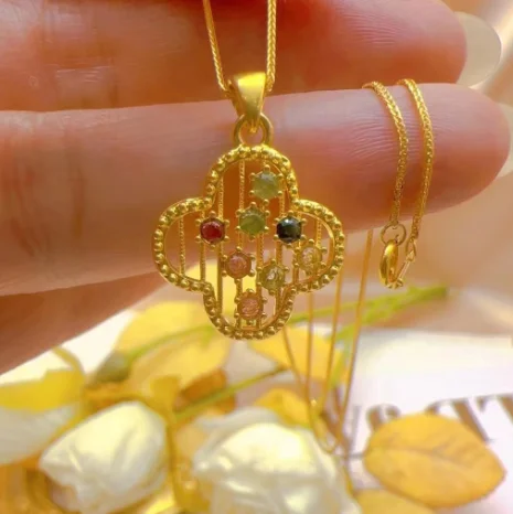 new arrival 18k gold flower pendant colorful zircon pendants fine gold leaf au750 jewelry