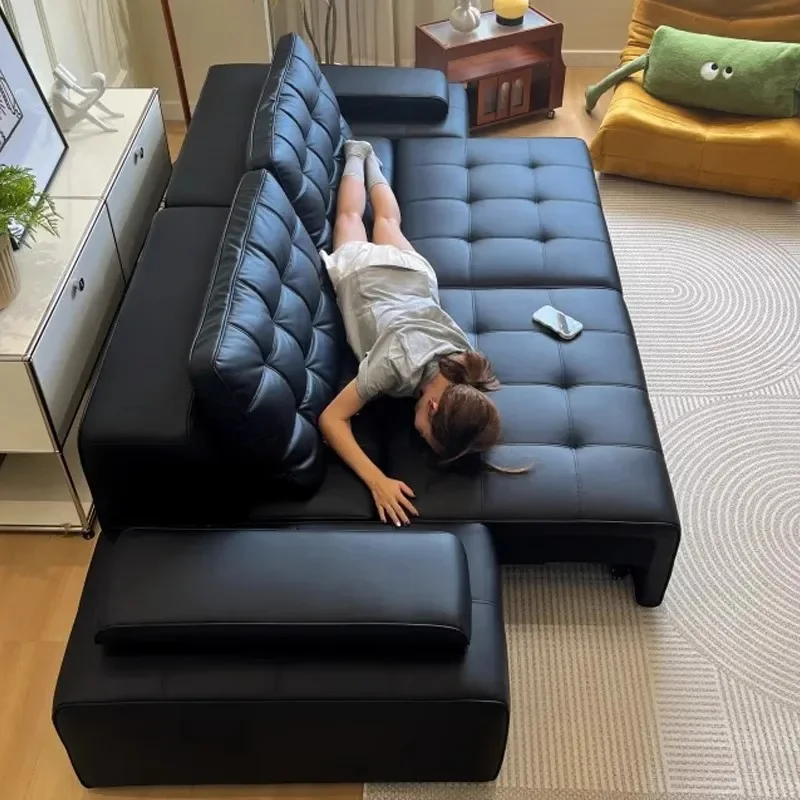 Living room multi-functional electric sofa with wall-mounted adjustable headrest, straight row sofa