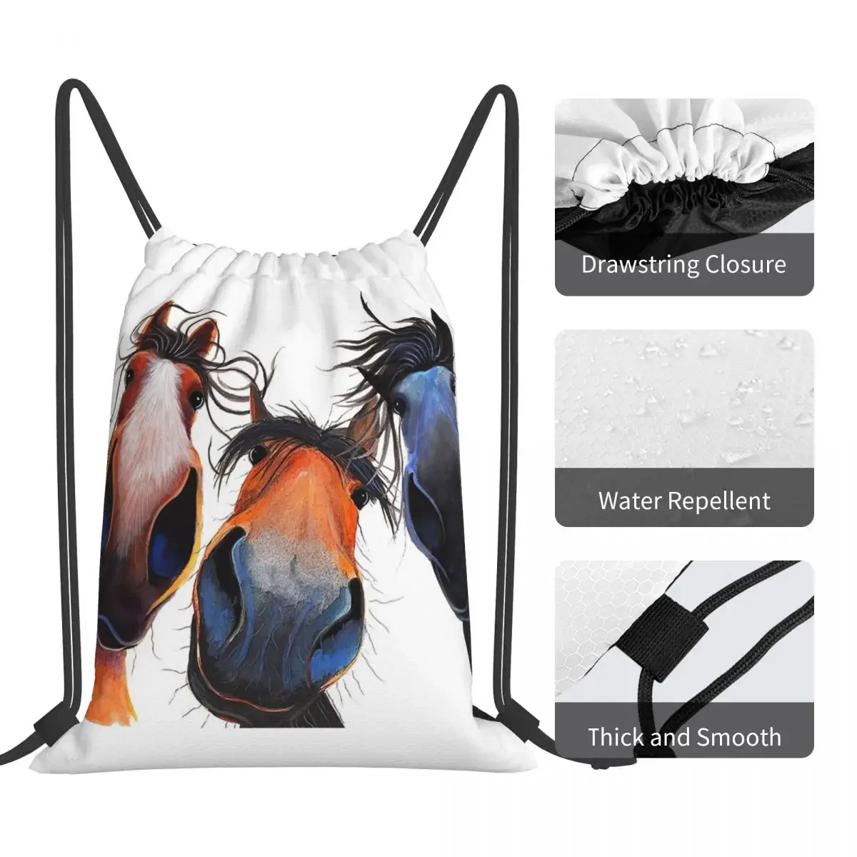 HaPPY HoRSe PRiNT ' WHo LeFT THe GaTe OPeN 'Backpacks Drawstring Bags Drawstring Bundle Pocket Sundries Bag BookBag