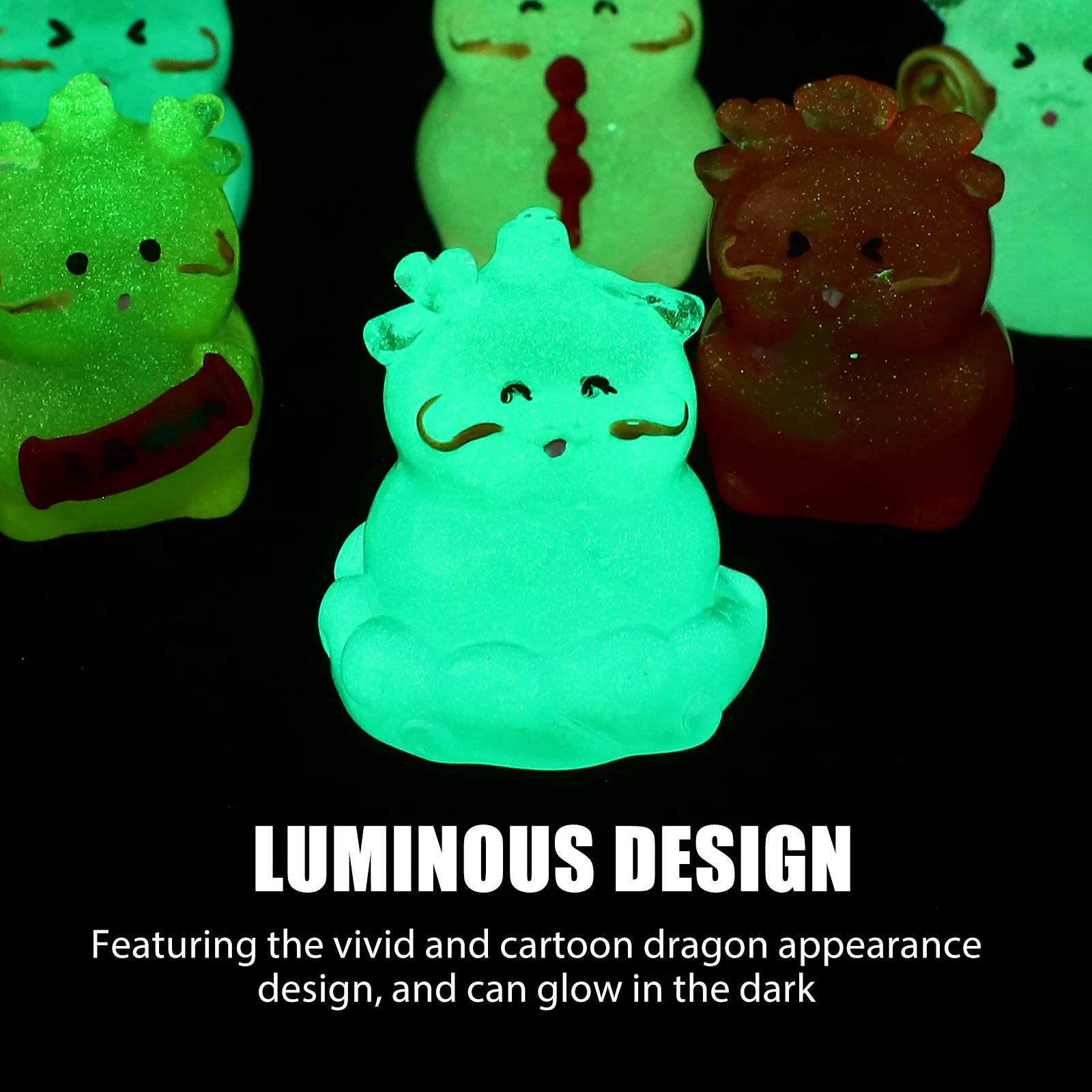 

8pcs Night Year Decorations Luminous Miniature Resin Figurines For Desk Home Office Glow In Dark Tiny Dragon Crafts
