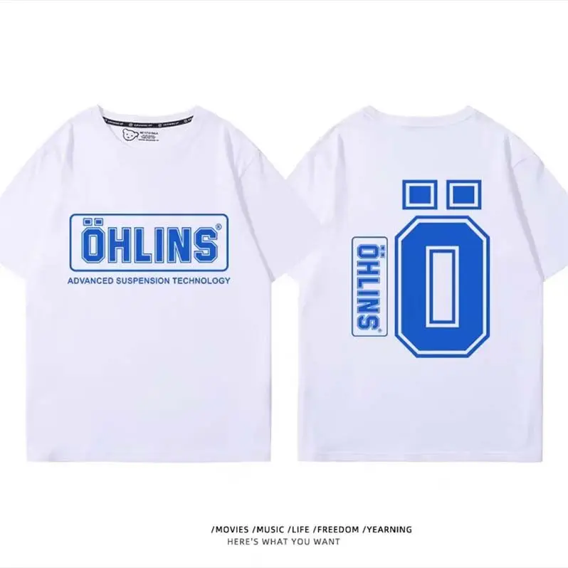 Fashion Trend Cotton OHLINS Motorcycle Shock Absorber Modified T-shirt Clothes Casual Trendy Brand  Women Car Club Short Sleeves