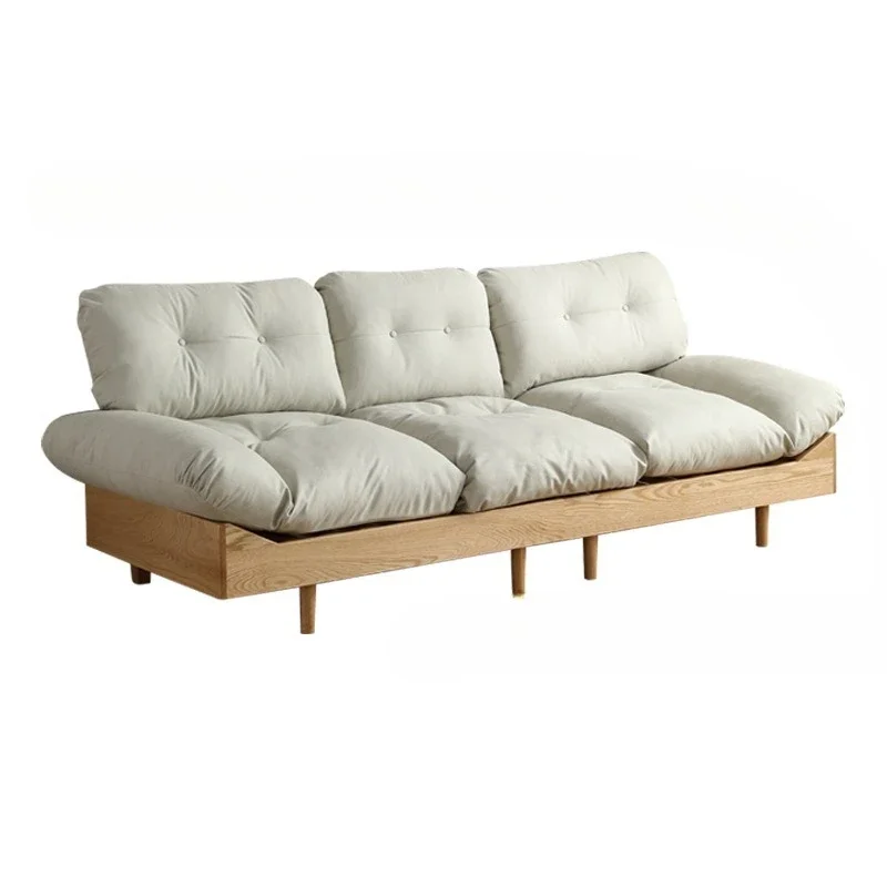 

Cherry wood Japanese cloud sofa, simple small apartment in the living room, wabi-sabi wind, log combination oak fabric sofa