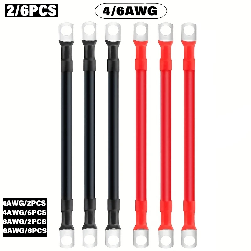 4AWG/6AWG Battery Cables with Screw Terminals, 18.5cm/7.3in Total Length, Copper Cable for Cars, Motorcycles, RVs,