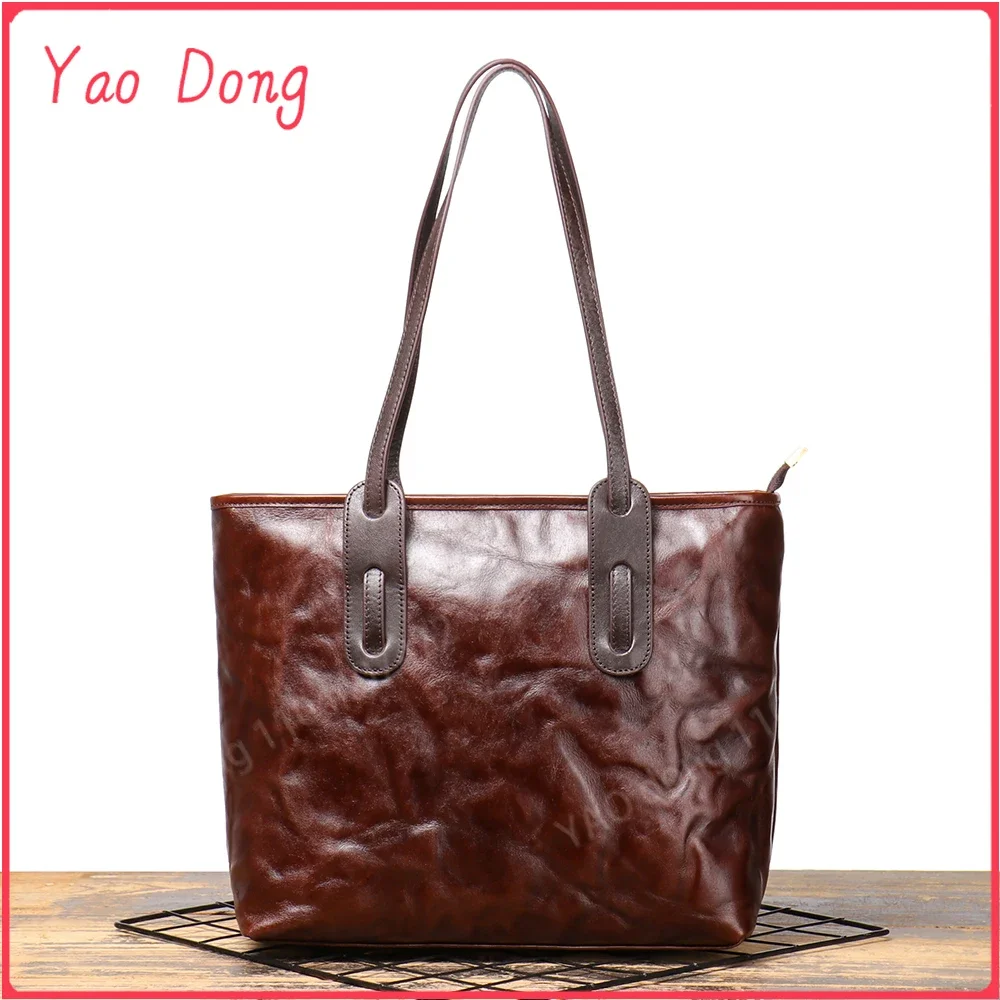 Yao Dong-Sac fourre-tout en cuir de vachette pour femme, cuir rétro, sac initié, grande capacité, livre scolaire, sac à dos décontracté, cuir focus