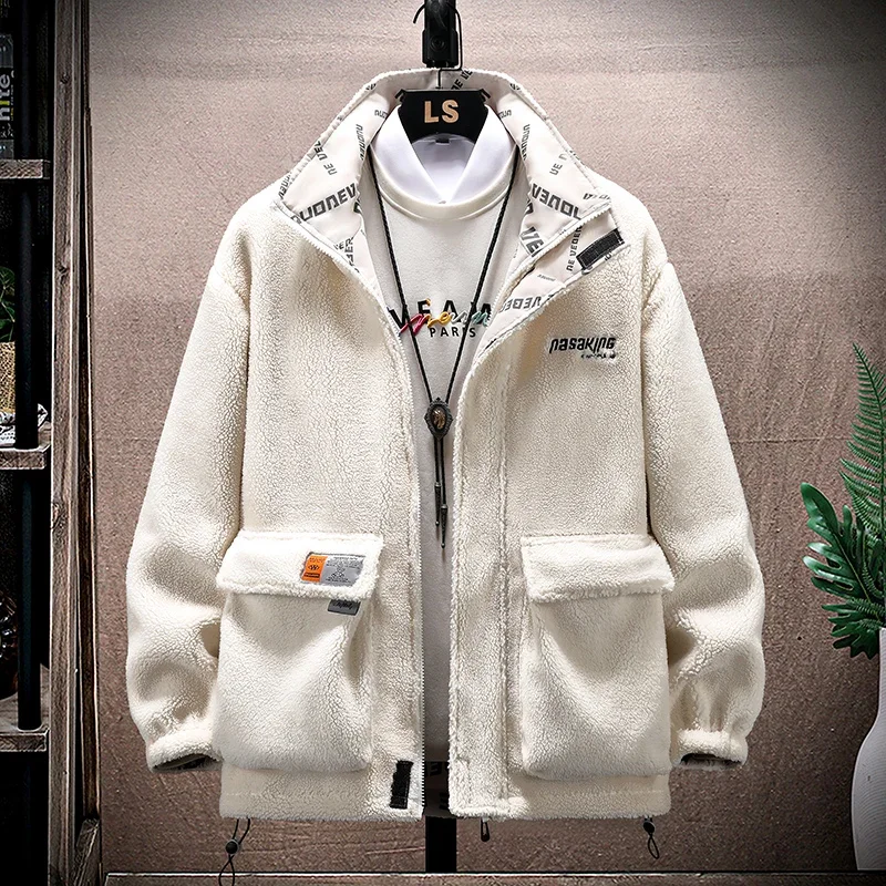 

Новая хлопковая куртка из овечьей шерсти, мужские пальто, двусторонняя верхняя одежда, утепленная одежда из овечьей шерсти, повседневные универсальные топы с воротником-стойкой
