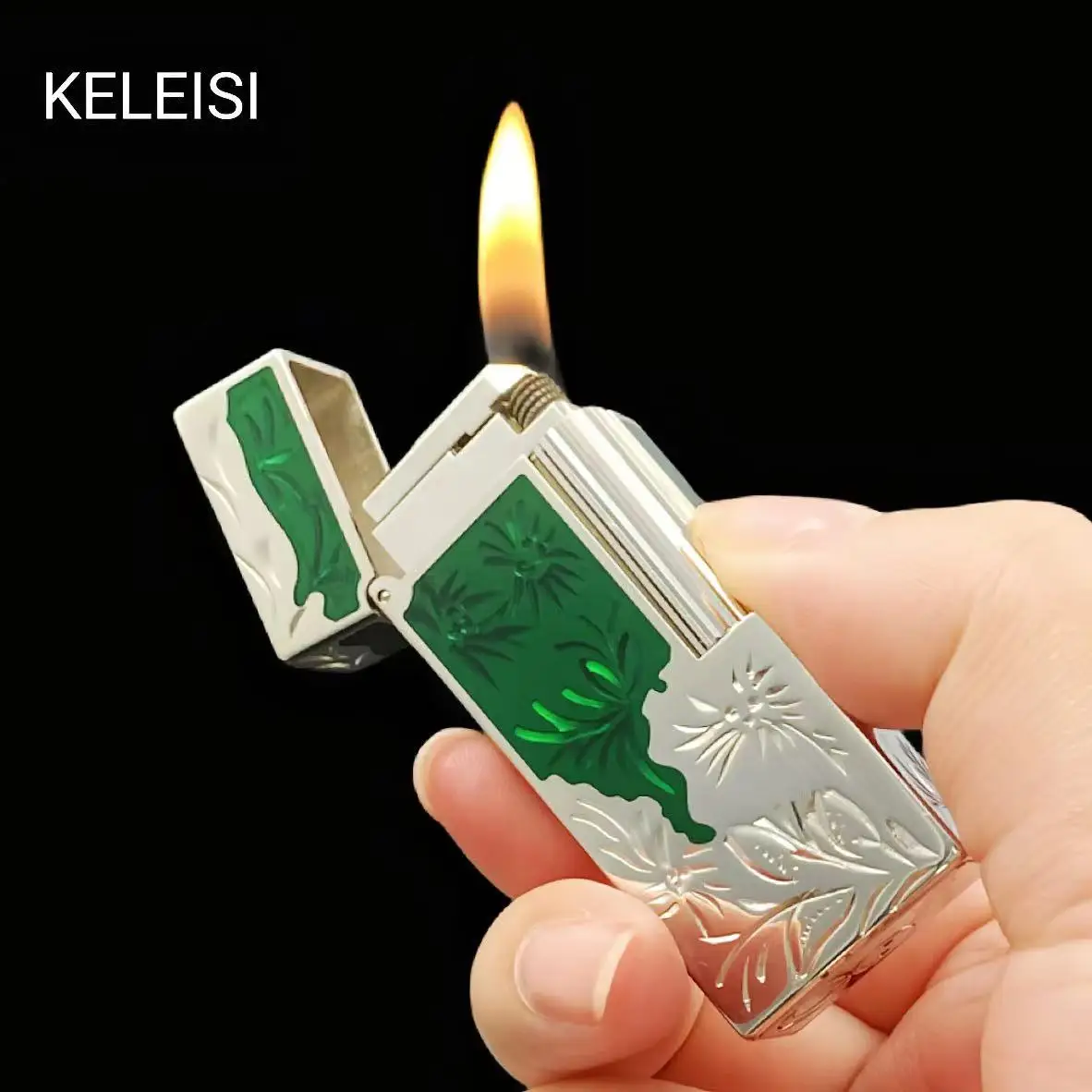Kress Brass Side Slip Strip Gas Lighter Lucky Grass Personalized Fashion Male Gift  Smoking Accessories Gadgets for Men