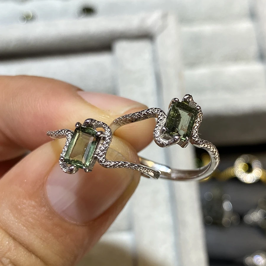 

Цельный цельный с инкрустацией из серебра 925 пробы в форме змеи, натуральный зеленый молдавит, драгоценные камни на палец для подарка