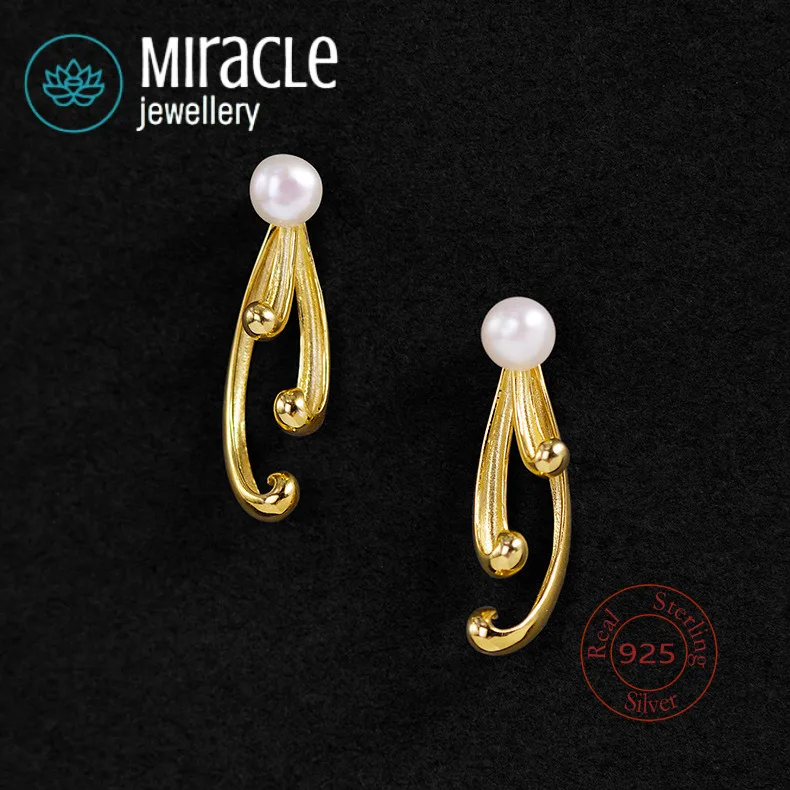 Miracle Sterling Silver 925 Original Design Falling Petals Elegant Artistic High-End Simple Petal Pearl Earrings For Women