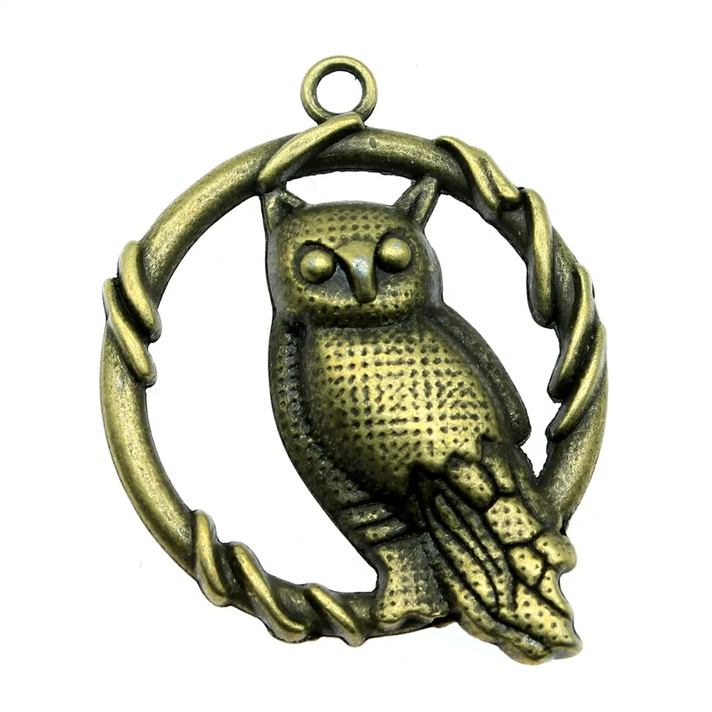 WYSIWYG 2pcs/lot 46x37mm Owl Charms Pendant For Jewelry Making 2 Colors Antique Silver Color Antique Bronze Plated Alloy Charms image 4