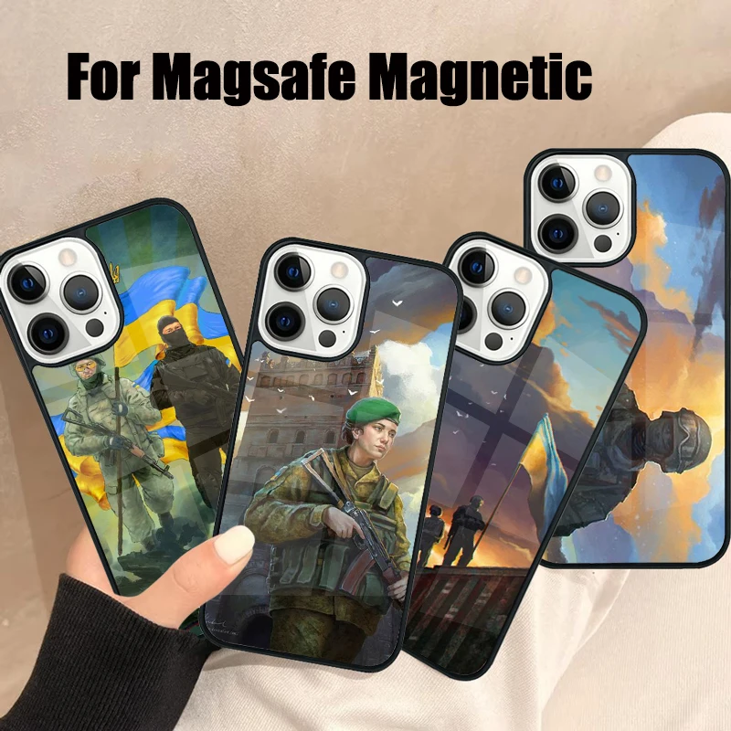 Bandiera dell'ukraina U con stemma dell'Ucraina Custodia per telefono invecchiata per iPhone 17 Air 16e 15 14 13 12 Pro Max Plus Magsafe magnetica