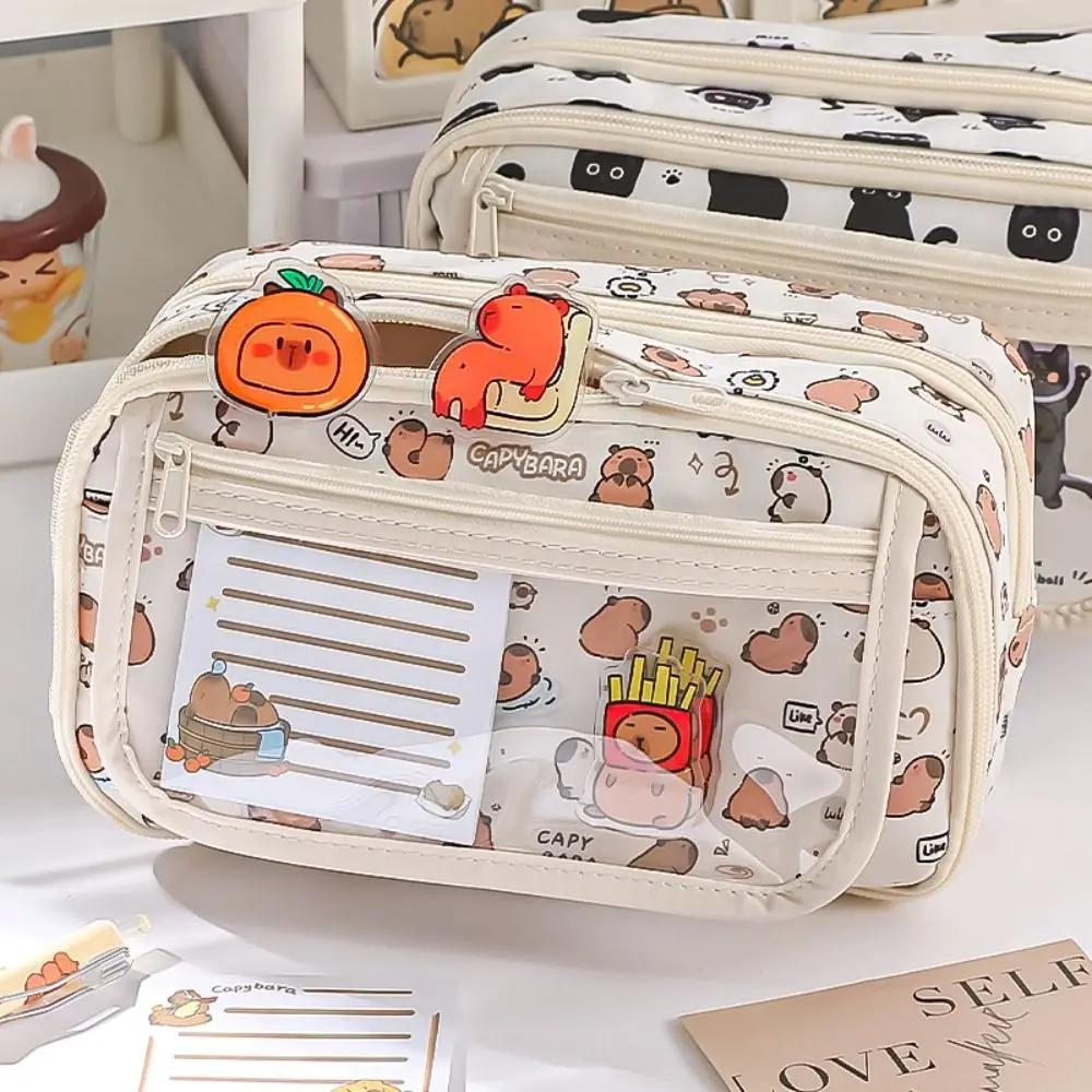 

Cute Cartoon Capybara Pencil Case Large Capacity Black Cat Pen Case School Pouch Stationery Bag Pencil Box Students