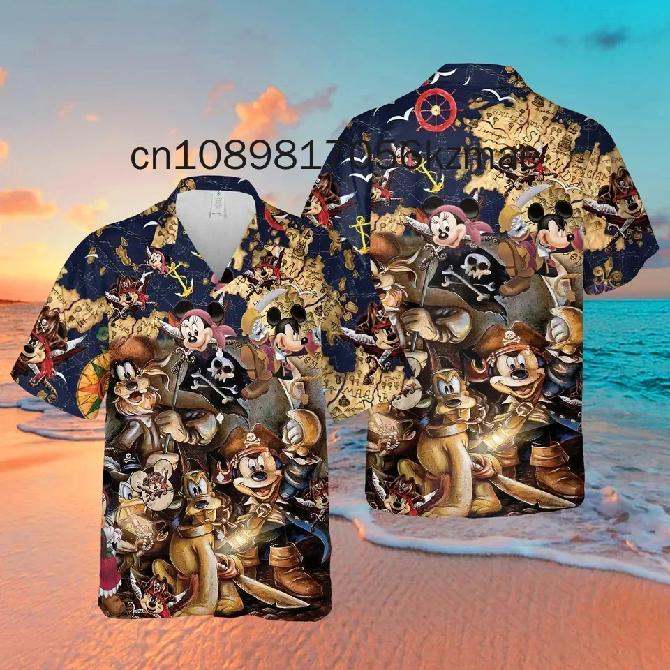 Mickey Pirates of the Caribbean Hawaiian Shirts for Men's Disney Cruise Line Hawaiian Shirts Casual Beach Short Sleeve Shirts